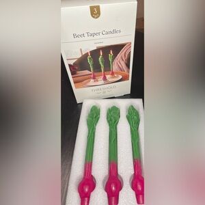 Threshold Beet Shaped Taper Dinner Candles
Set Of 3 10" Unscented New Open Box